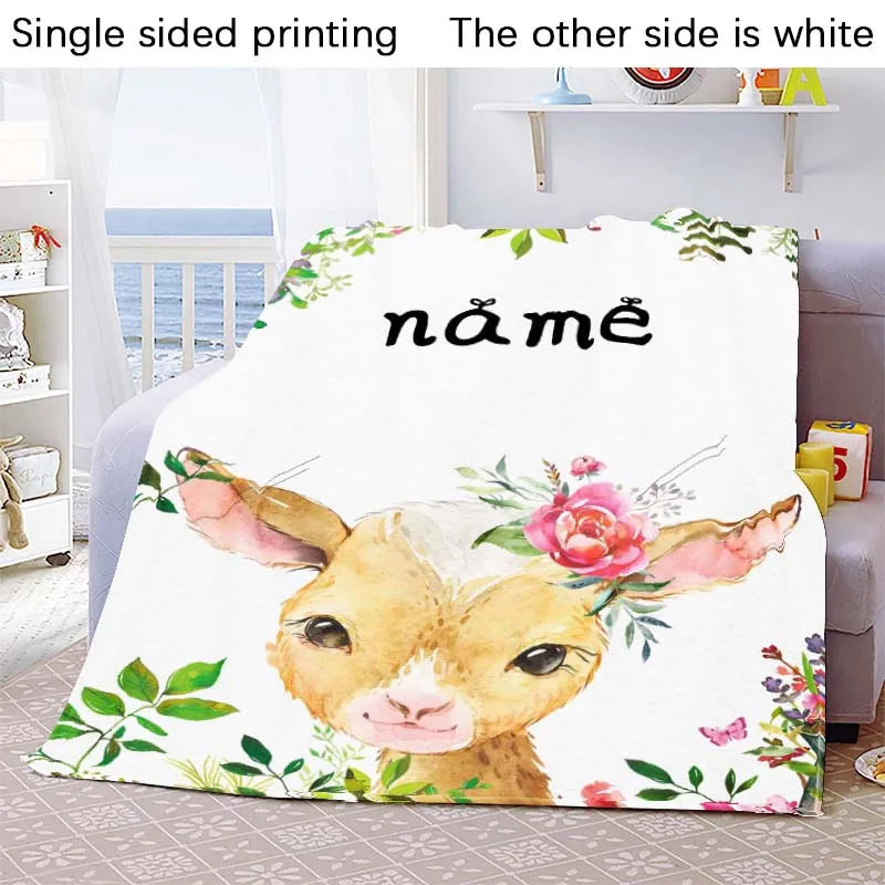 Custom Blanket Custom Name Blanket Baby Girl Boy Kids Cartoon Animal Cute Soft Flannel Throw Blankets Personalized Blanket Gifts