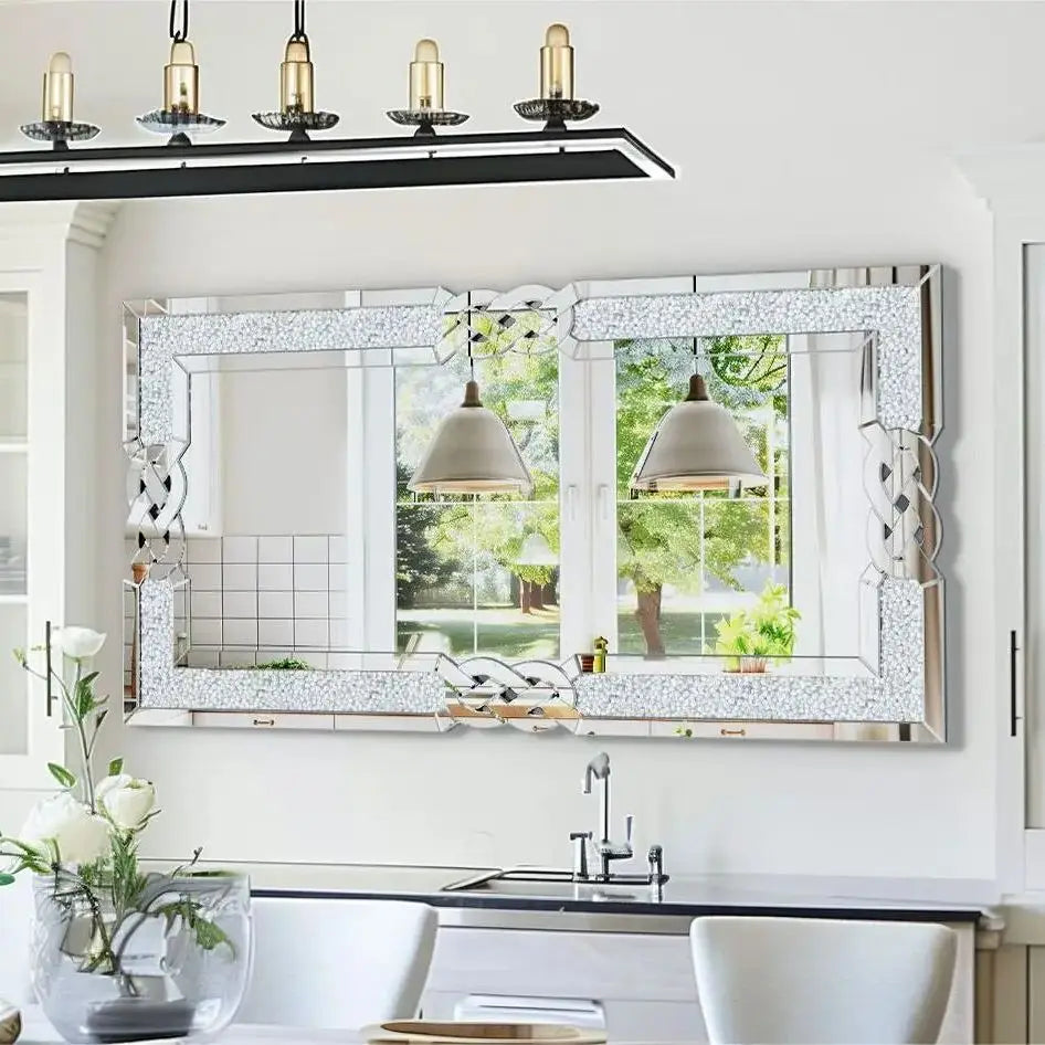 Crystal Crush Diamond Mirror Wall Hang Silver 90 100 120 cm