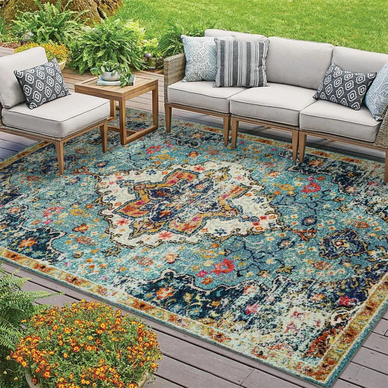 Retro Persian Carpet Large Area Outdoor Balcony Mat American Style Rural Living Room Carpet Rugs for Bedroom