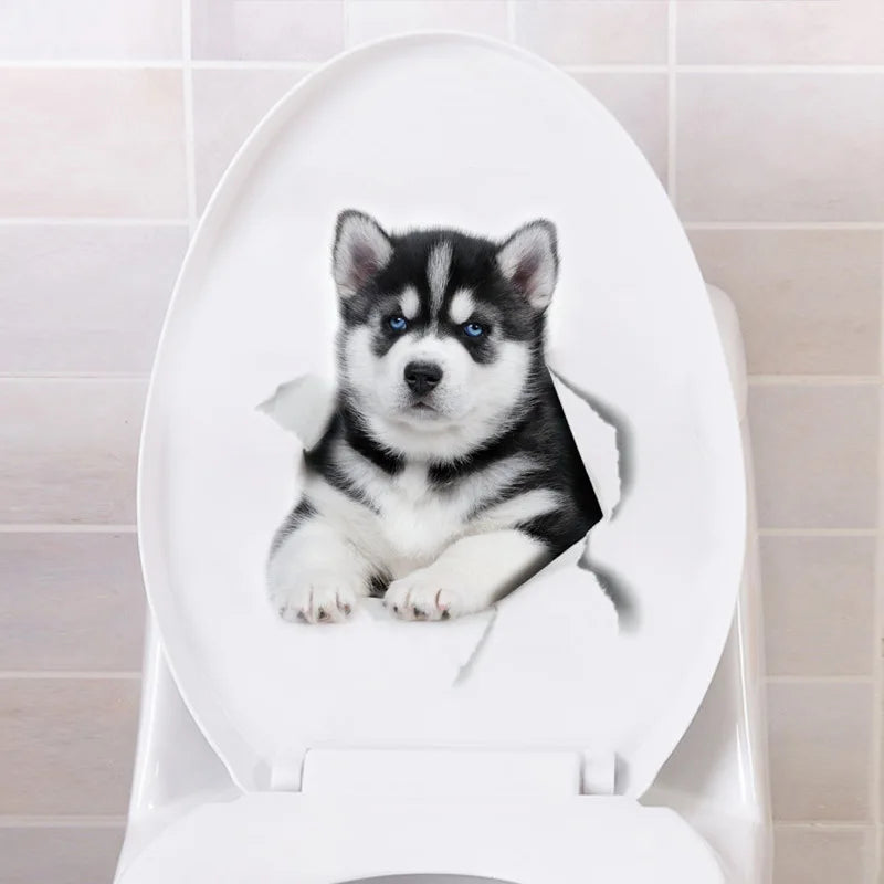 Dog Toilet Stickers Diy Wc Washroom Home Decoration Cute Kitten Puppy Pet Animals Wall Art Decals
