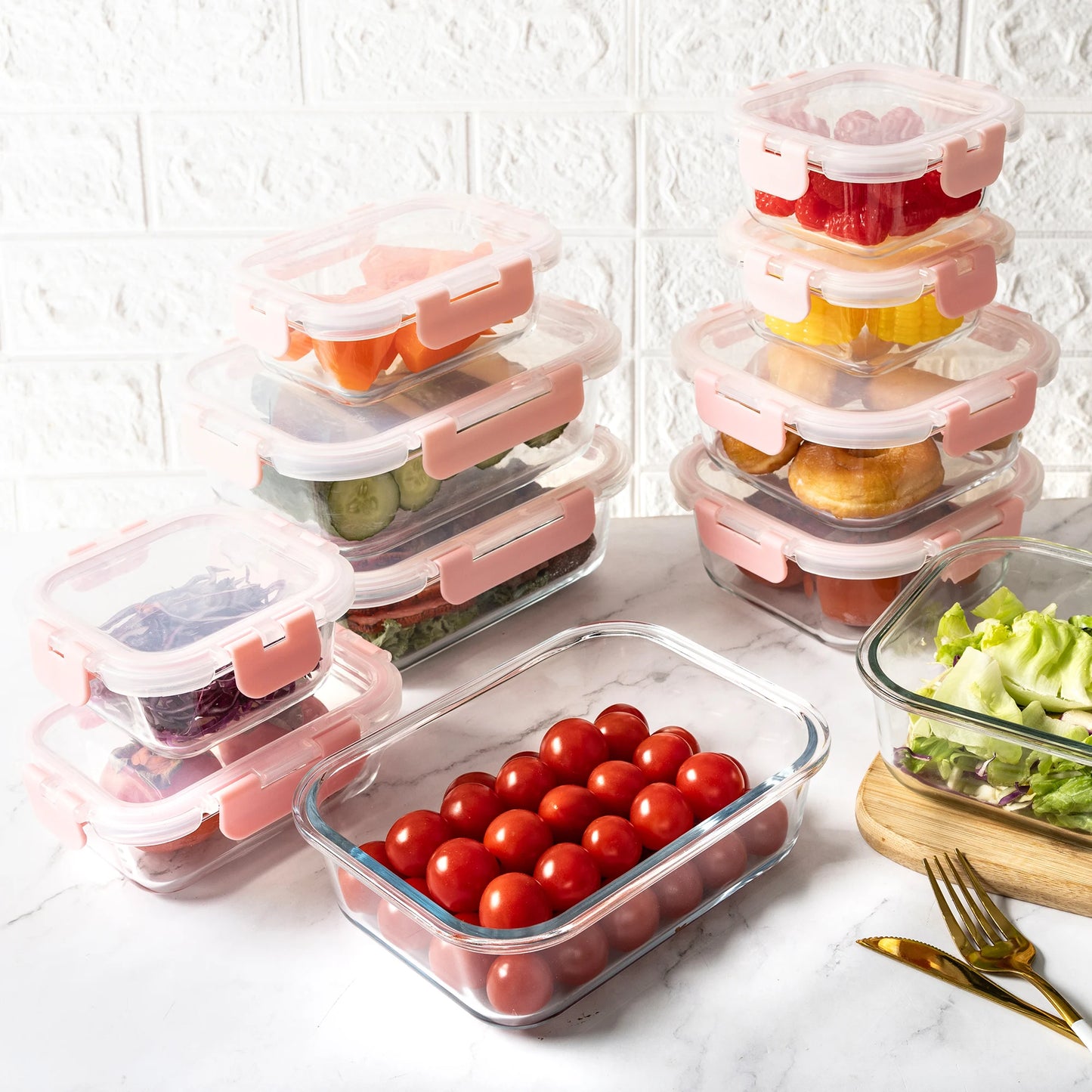 16 Piece Glass Food Storage Containers Airtight Leakproof