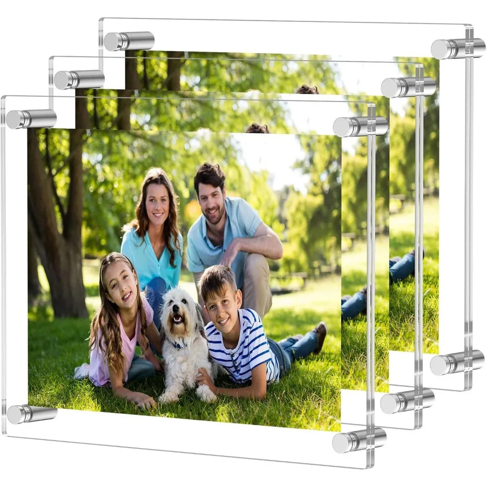 Wall-Mounted Clear Acrylic 8x10 Photo Frame, Floating Style for Displaying 9.7x11.7 Inch Full Frame Images - Set of 3
