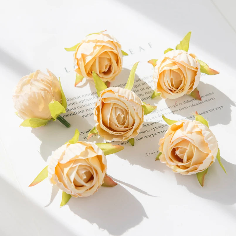 Cheap Silk Tea Buds Roses Head Wedding Decorative Wreaths Christmas Decorations for Home Diy Gift Fake Plants Artificial Flowers