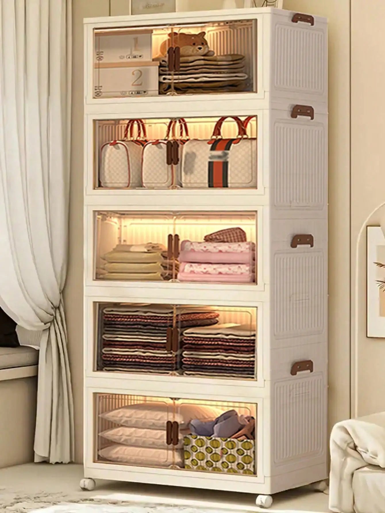 4layer Plastic Storage Bins, Foldable Storage Bins With LIDS And Wheels, Foldable Storage Boxes With Doors