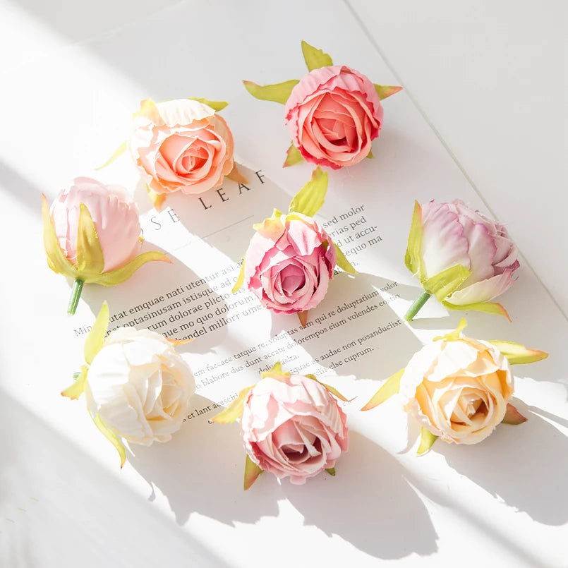 Cheap Silk Tea Buds Roses Head Wedding Decorative Wreaths Christmas Decorations for Home Diy Gift Fake Plants Artificial Flowers