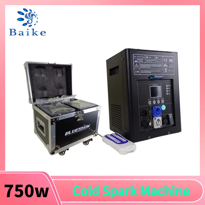 2PCS 750W Cold Sparks Machine 1 Flight Case Sparkler Wedding Indoor Outdoor Fireworks DJ Remote DMX Controller Home Party