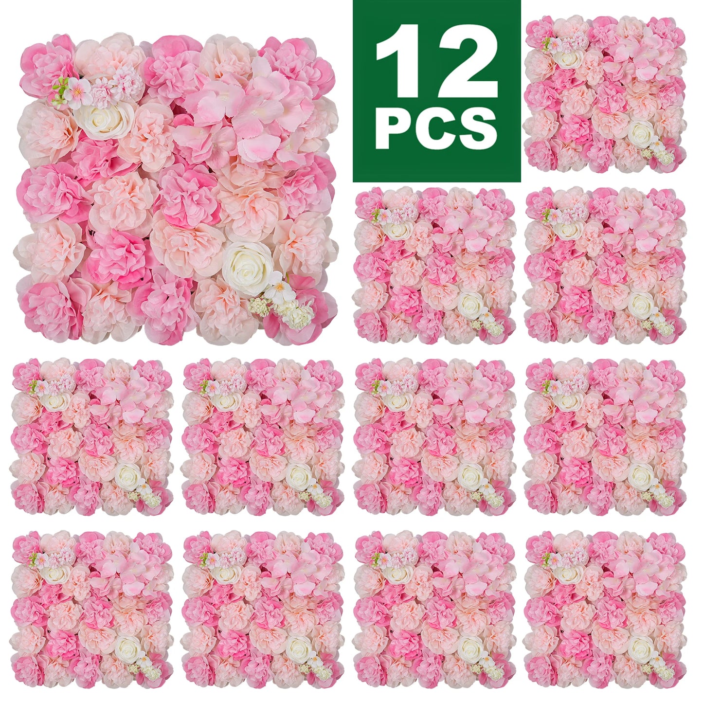 RUEESEECN 12 Pack Faux Roses Wall Panel 3D Backdrop