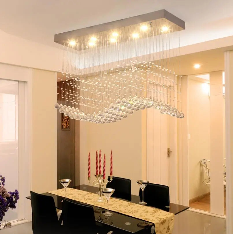K9 Crystal Chandeliers LED  Chrome Finished Light Wave Art Decor Modern Suspension Lighting Hotel Villa Hanging Lamp
