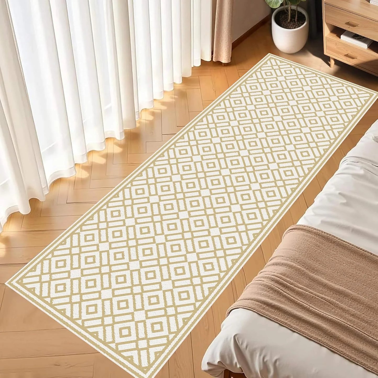 Checkered Print Runner Rug Vintage Hallway Mat Moroccan Trellis