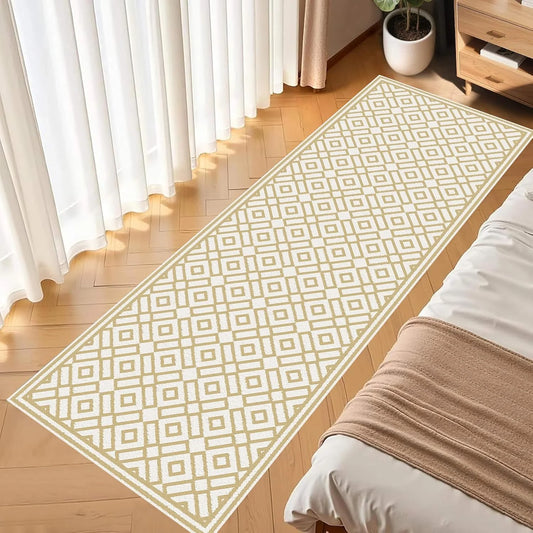 Checkered Print Runner Rug Vintage Hallway Mat Moroccan Trellis