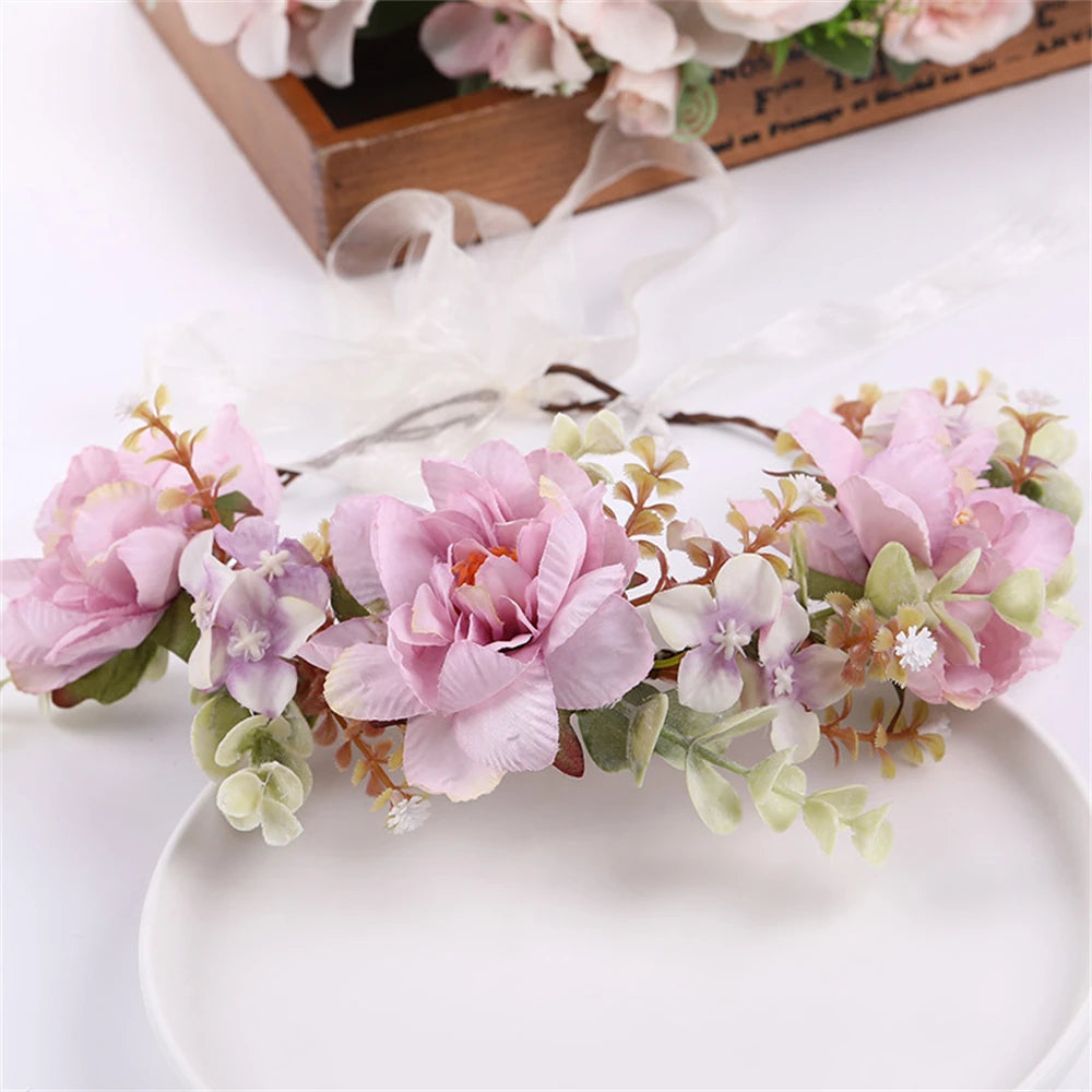 Women's Wedding Flower Wreath Crown Festival Headband Female Hair Accessories Headdress for Girls Garland Wedding Sweet Headwear