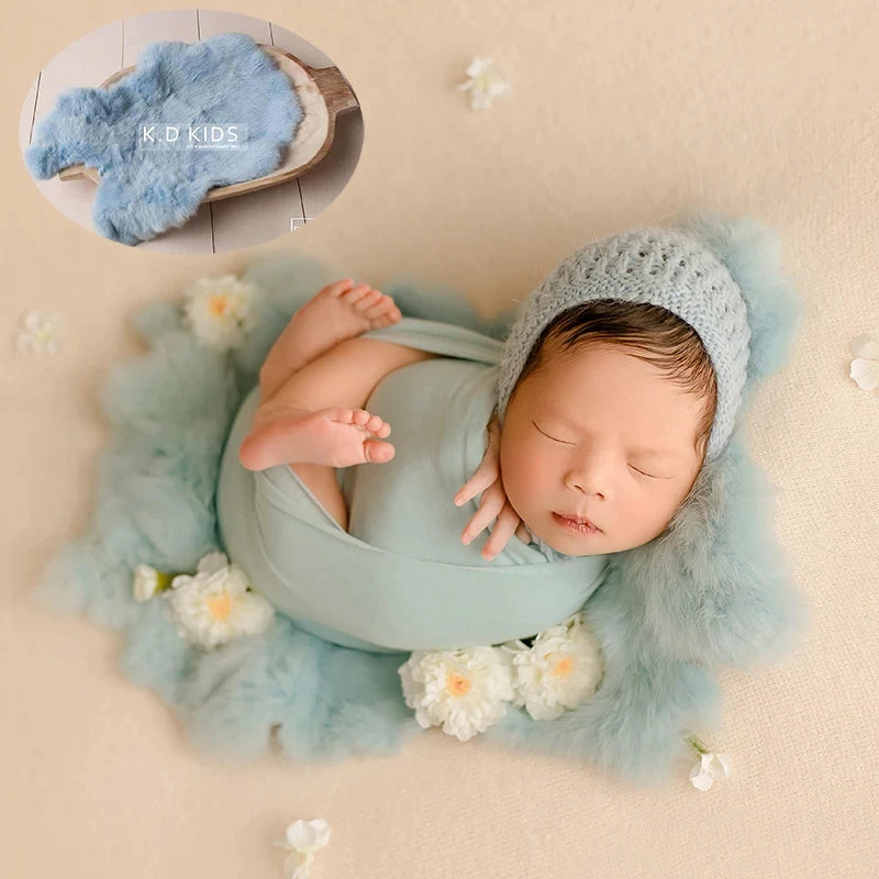 Newborn Photography Props Natural Rabbit Fur Rug Baby Photo Blankets Studio Infant Posing Basket Filled Background Accessories