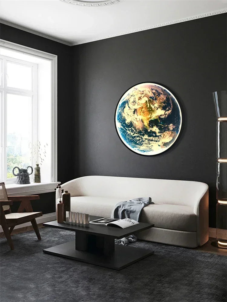 Nordic Designer Earth Mural LED Wall Lamps Living Room Bedroom Study Corridor Light Modern Courtyard Planet Art Decor Lighting