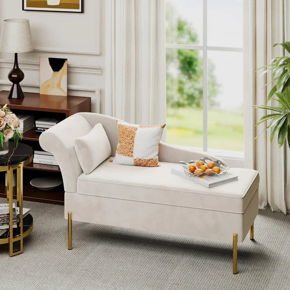 Velvet Chaise Lounge with Storage Function, Modern Upholstered Tufted Chaise Lounge, Indoor Sofa/recliner