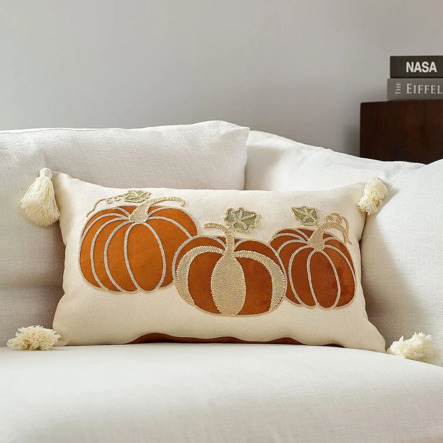 Halloween Tufted Throw Pillow Cover Thanksgiving Maple Pumpkin Square Cushion Cover for Home Living Room Party DIY Fall Decor