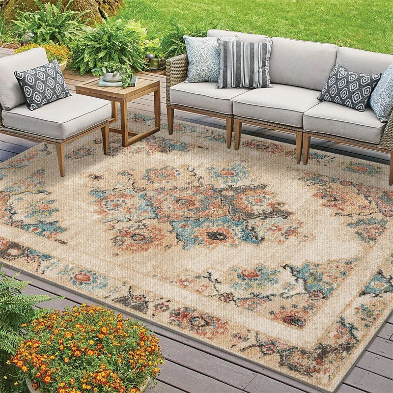 Retro Persian Carpet Large Area Outdoor Balcony Mat American Style Rural Living Room Carpet Rugs for Bedroom