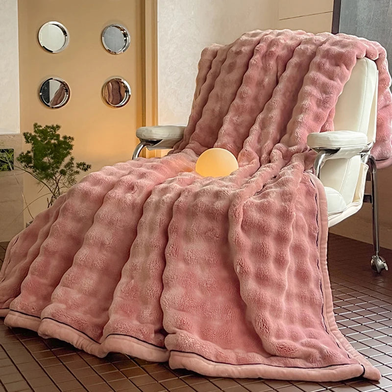 Bubble Imitation Rabbit Fur Throw Blanket Solid Double Sided Plush Blankets for Sofa Bed Spring Autumn Warm Office Nap Blanket