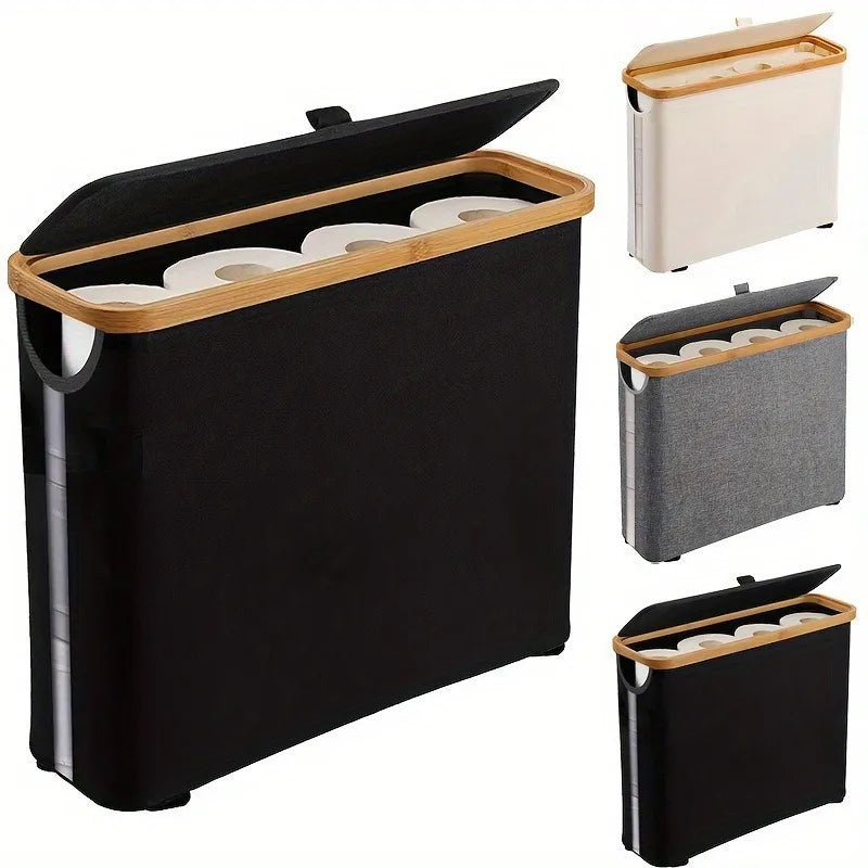 Toilet Paper Storage Basket With Transparent Window Lid Bathroom Organizer
