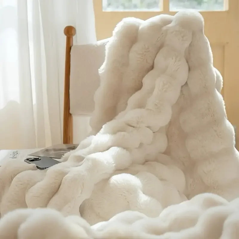 ROSEKINDCN Cozy Faux Rabbit Fleece Blanket Throw For Home