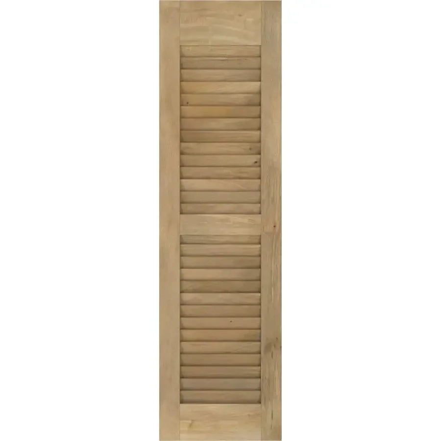 x 48H Americraft Two Equal Louver Exterior Real Wood Shutters Per Pair, Unfinished