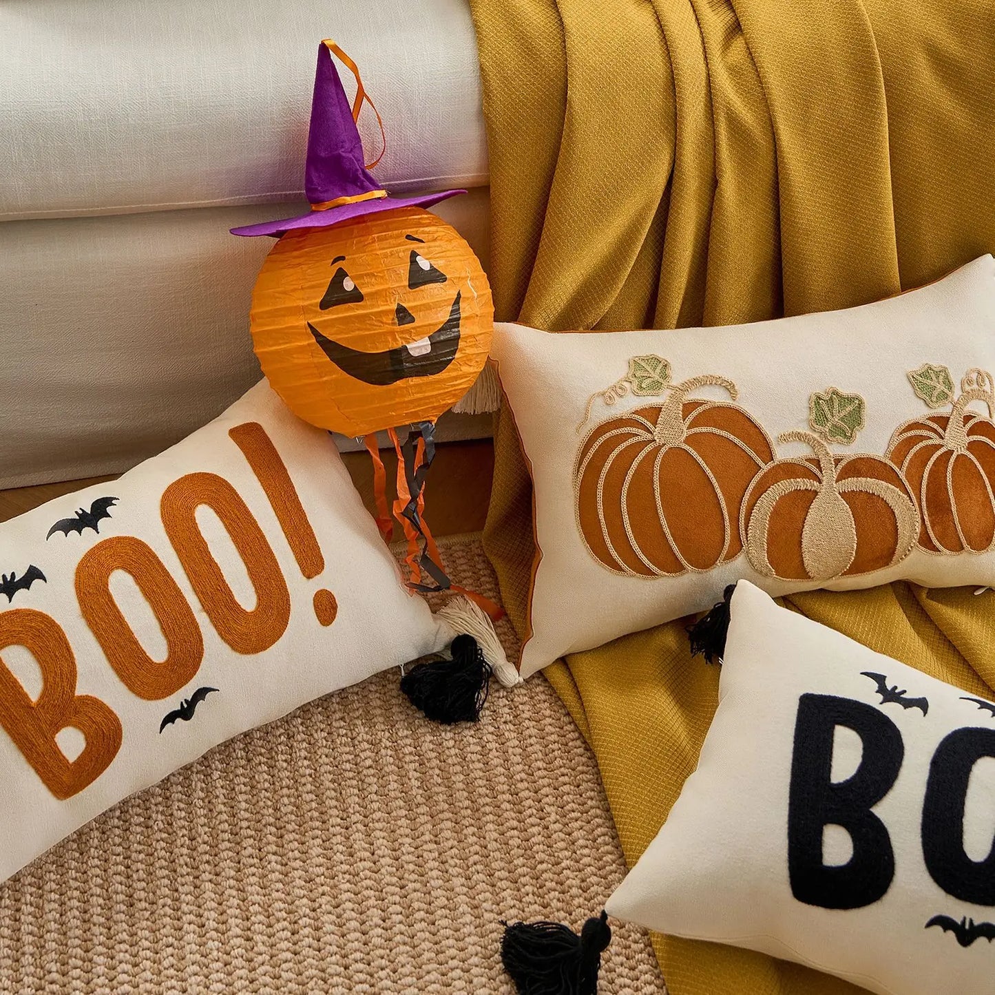 Halloween Tufted Throw Pillow Cover Thanksgiving Maple Pumpkin Square Cushion Cover for Home Living Room Party DIY Fall Decor