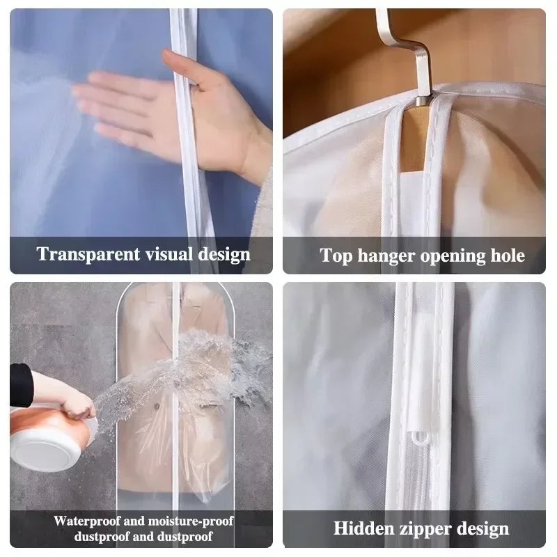 1-10PC Clothes Hanging Dust Cover Wedding Dress Cover Suit Coat Storage Bag Transparent Fully Enclosed Clothes Cover with Zipper