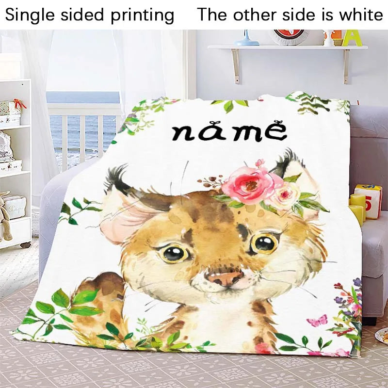 Custom Blanket Custom Name Blanket Baby Girl Boy Kids Cartoon Animal Cute Soft Flannel Throw Blankets Personalized Blanket Gifts