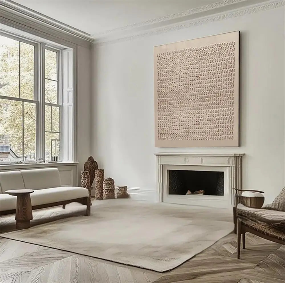 Beige Abstract Handmade Neutral Frameless Wabi Sabi Large Texture Oil Painting Boho Canvas Home Living Room Wall Art Decor