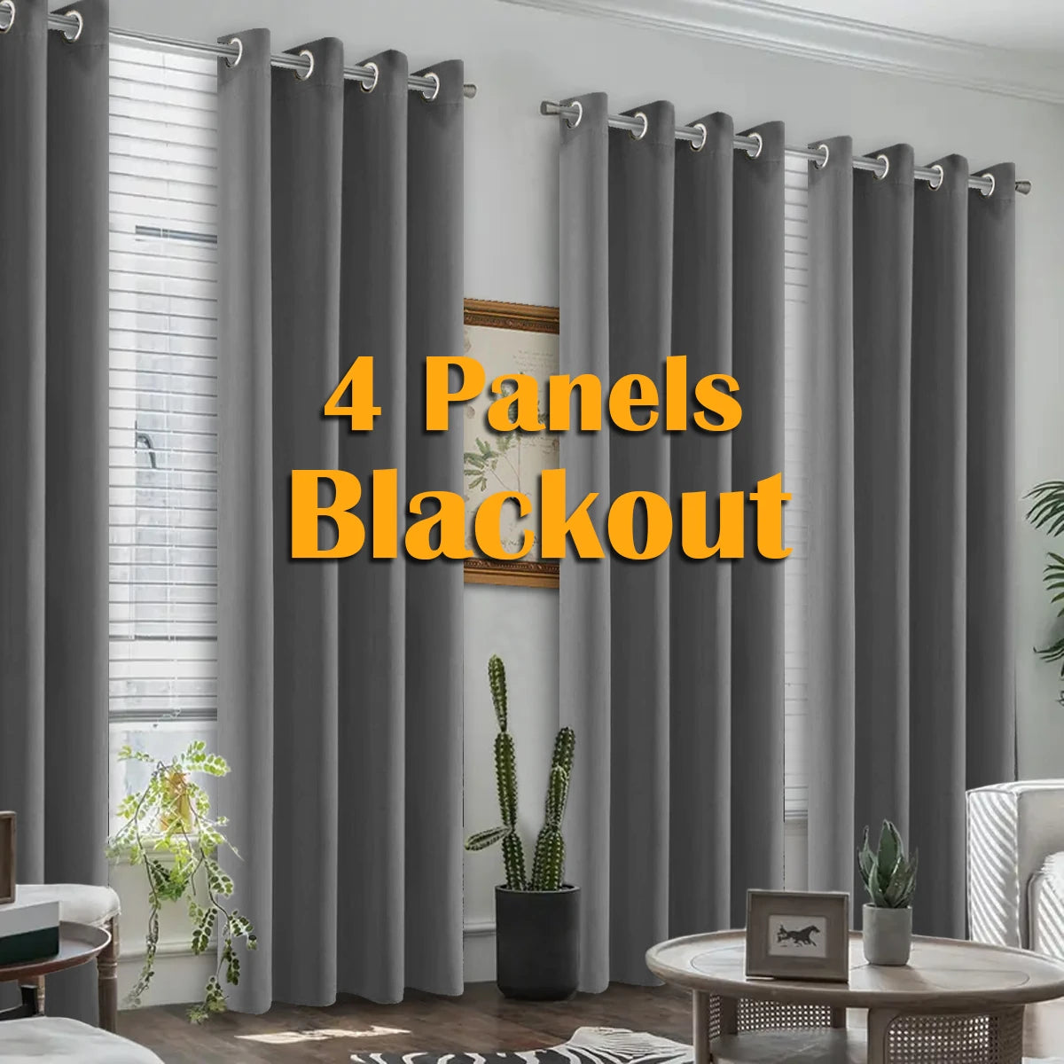 4Pcs Blackout Curtains Heat Insulated Grommet Living Room