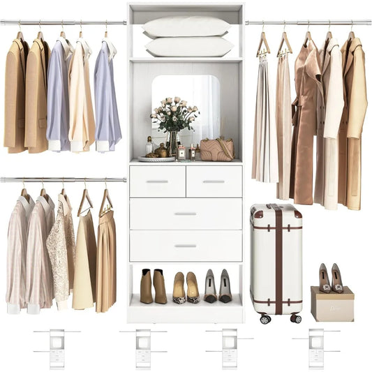 Walk In Closet Organizer Kit With Tower And Extendable Rods