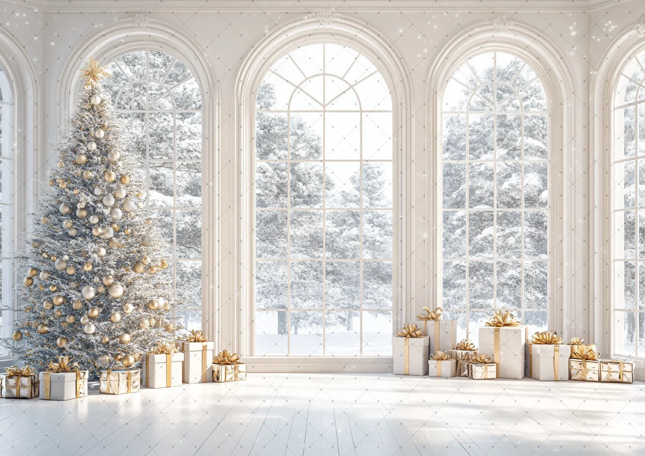 Photography Backdrop Christmas Trees Stars Newborn Birthday Portrait Window Tulle Curtains Gift Decor Photo Background