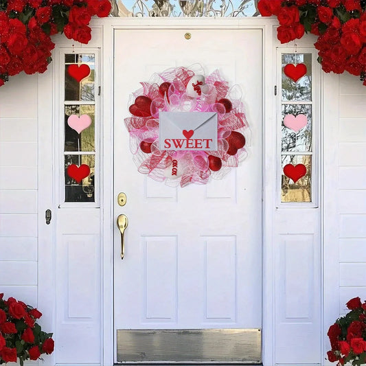Valentine Front Door Wreath Outdoor Mesh Decoration
