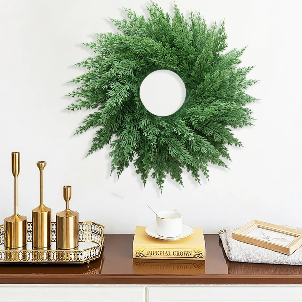 Large Real Touch Christmas Cedar Wreath Artificial Cedar Wreaths Fake Pine Needles Wreath for Door Wall Windows Home Xmas Decor