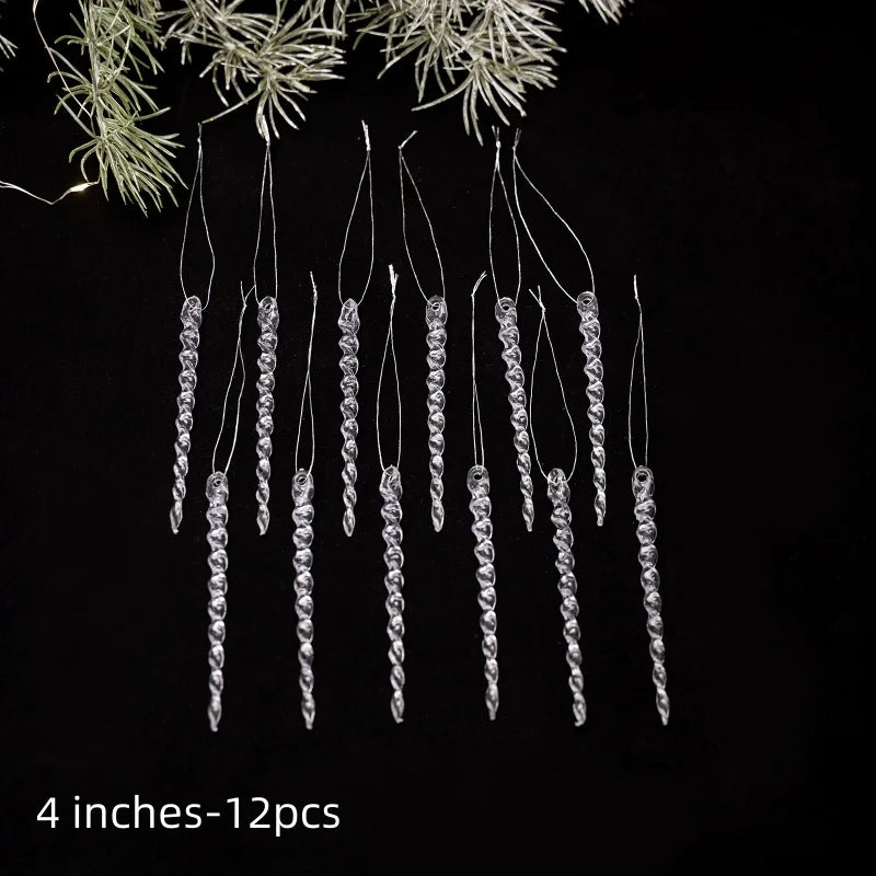 6/12PCS 10-20.5CM Christmas Simulation Ice Xmas Tree Hanging Ornament Fake Icicle New Year Christmas Decorations Navidad Gifts