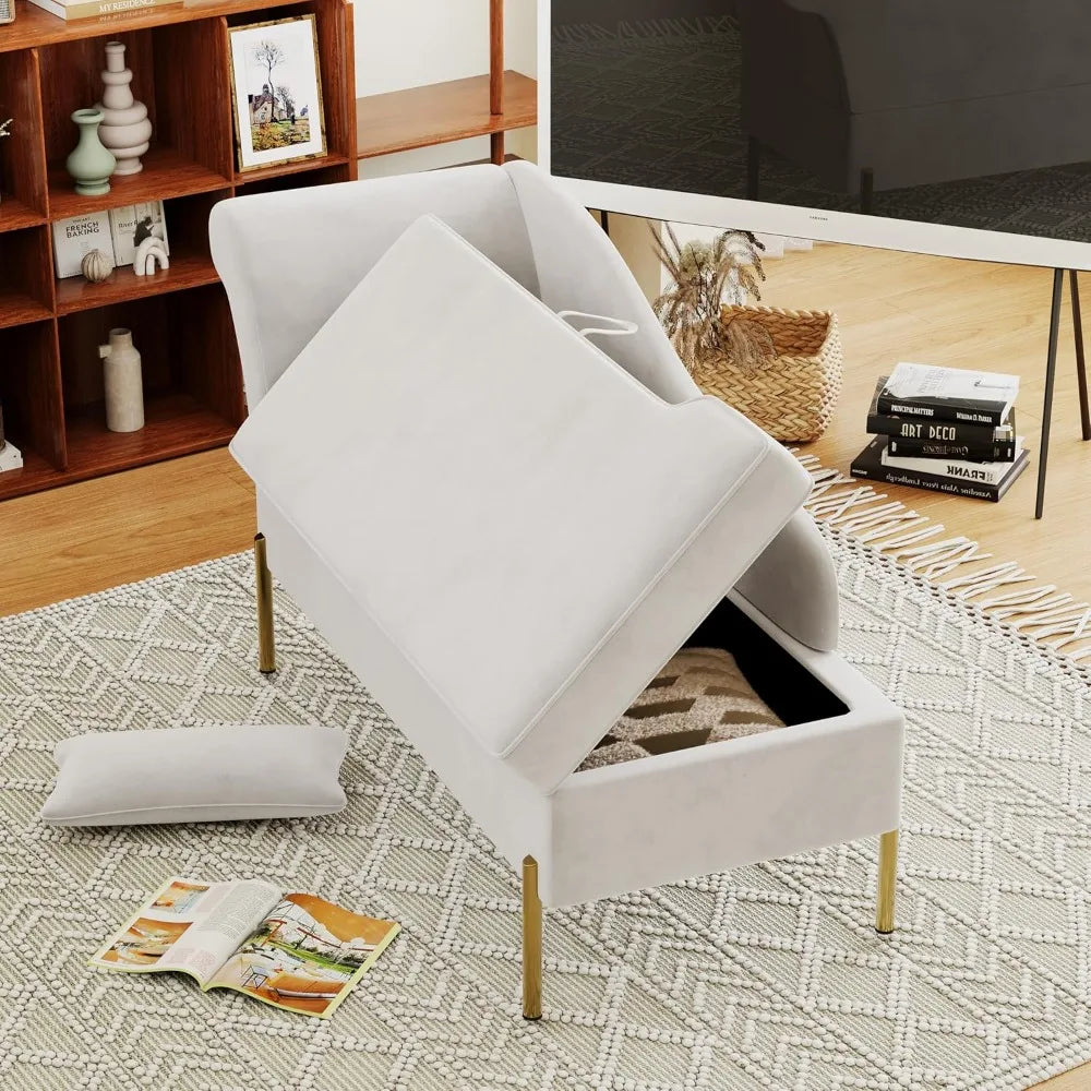 Velvet Chaise Lounge with Storage Function, Modern Upholstered Tufted Chaise Lounge, Indoor Sofa/recliner