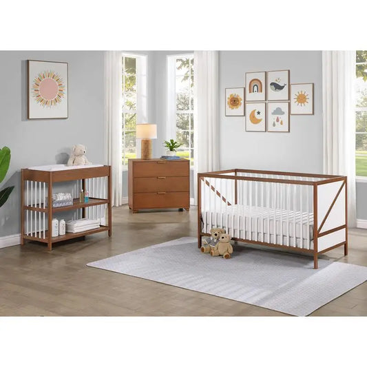 3-in-1 Crib Walnut White - Convertible Baby Bed with Storage and Mattress Options
