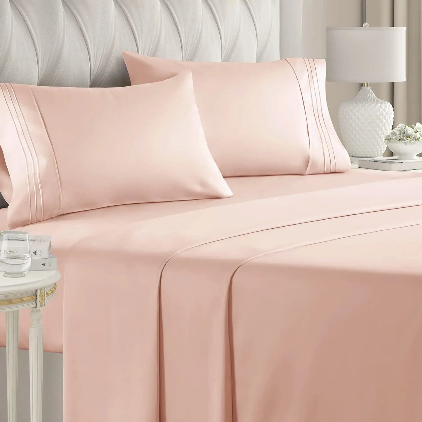 Battilo Double Bed Sheets 4Pieces Set Fitted Flat Sheet with Pillowscase Luxury Microfiber King Queen Full Twin Size Bedding Set