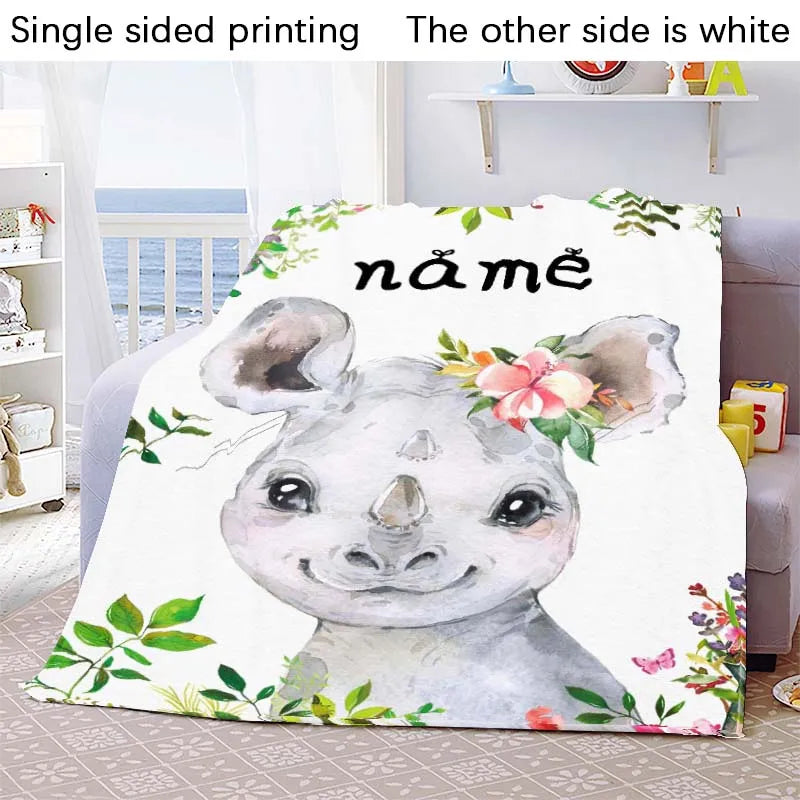 Custom Blanket Custom Name Blanket Baby Girl Boy Kids Cartoon Animal Cute Soft Flannel Throw Blankets Personalized Blanket Gifts