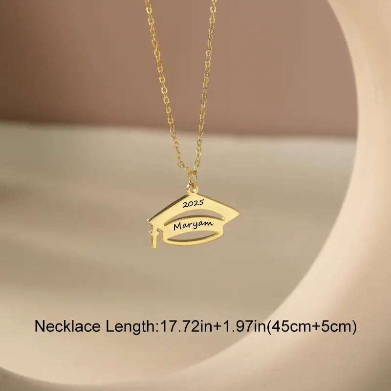 NONECN Customized Stainless Steel Graduation Cap Necklace For Women