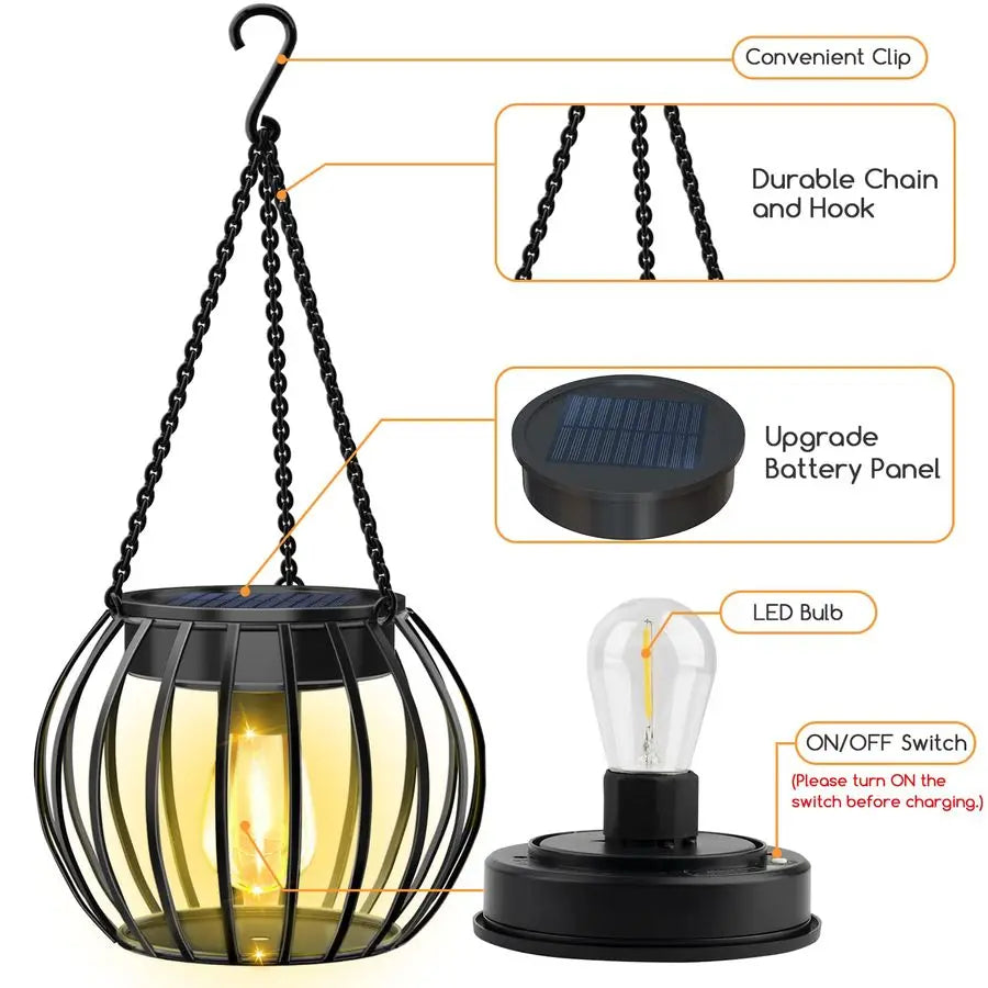 2 Pack 15 Solar Lights Outdoor Decorative Metal Solar Lanterns Outdoor Waterproof Hanging Lights for Outside Lanterns for Garden