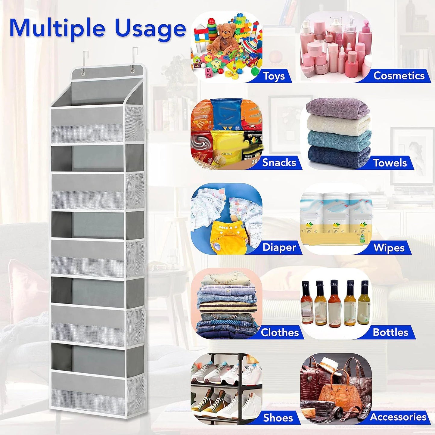 5 Layer Over The Door Hanging Organizer With Mesh Pockets