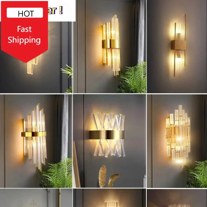 Modern LED Luxury Crystal Wall Lamps For Living Room Hall Foyer Hotel Indoor Home Art Decor Wall Sconces Gold Bedside Lights Wal