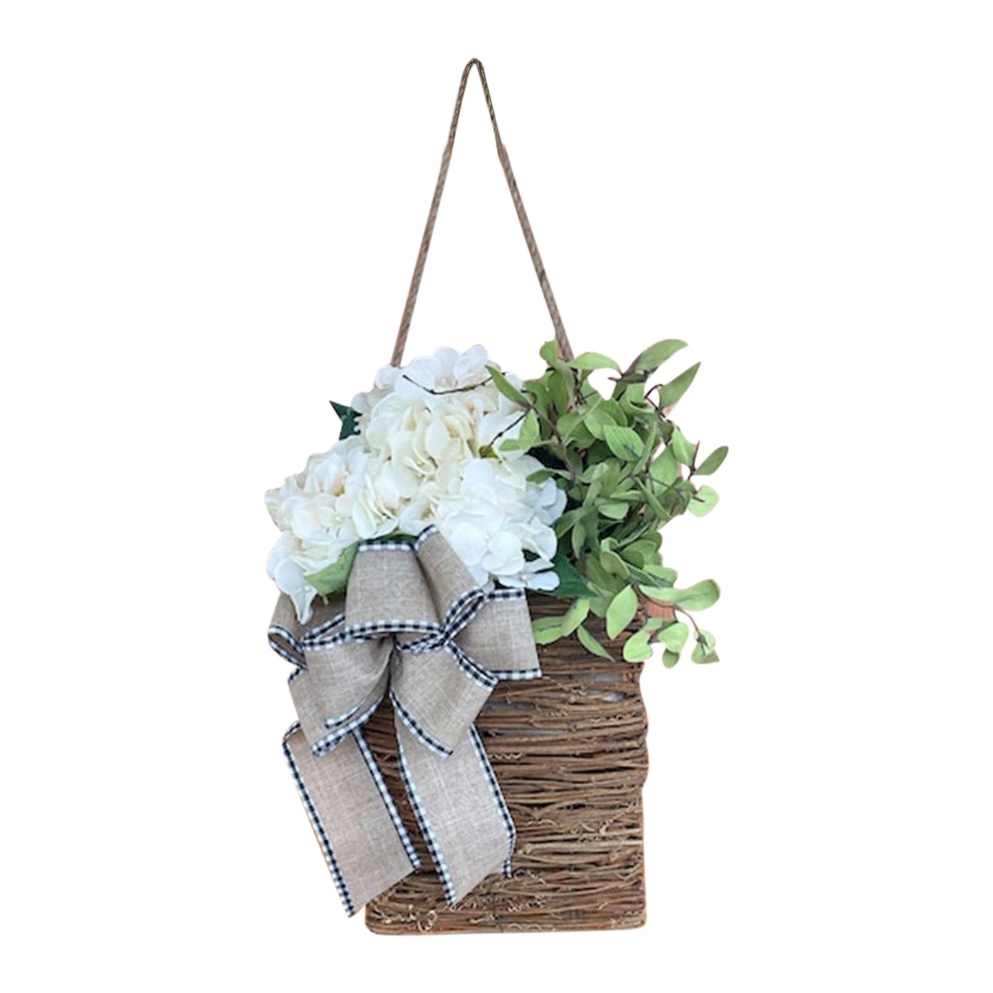 Shunmaii Artificial Flower Wreath With Rattan Basket Pendant Door Decor