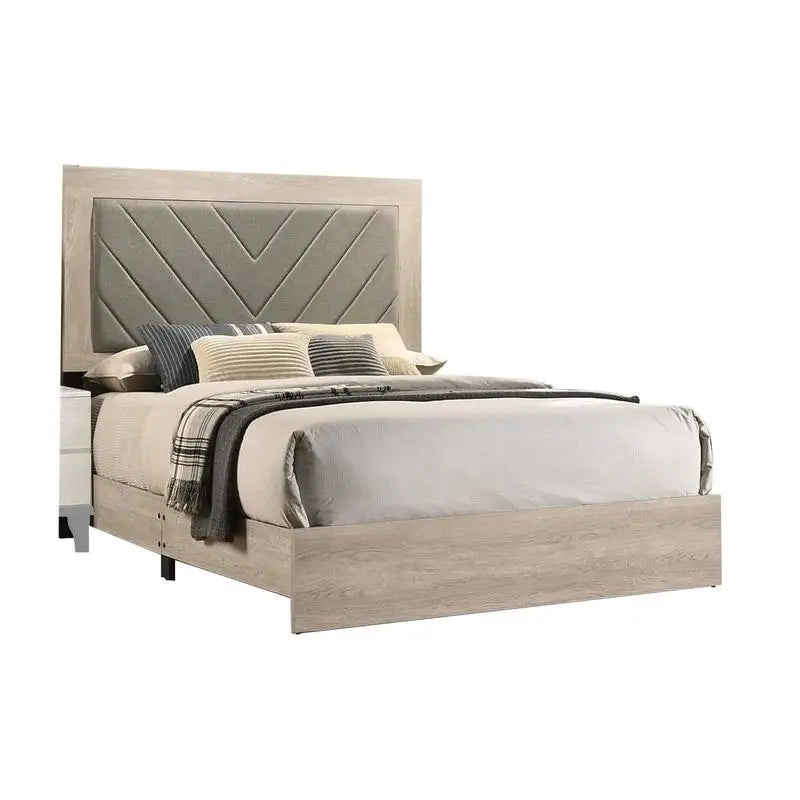 Contemporary Bed Frame With V Design Headboard In Rubberwood Construction