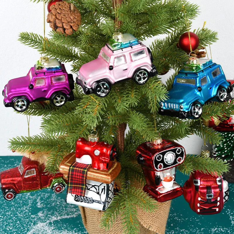Car Pendant Christmas Decorations Glass Painting Christmas Tree Hanging Ornaments For Home New Year Kids Gift Toys