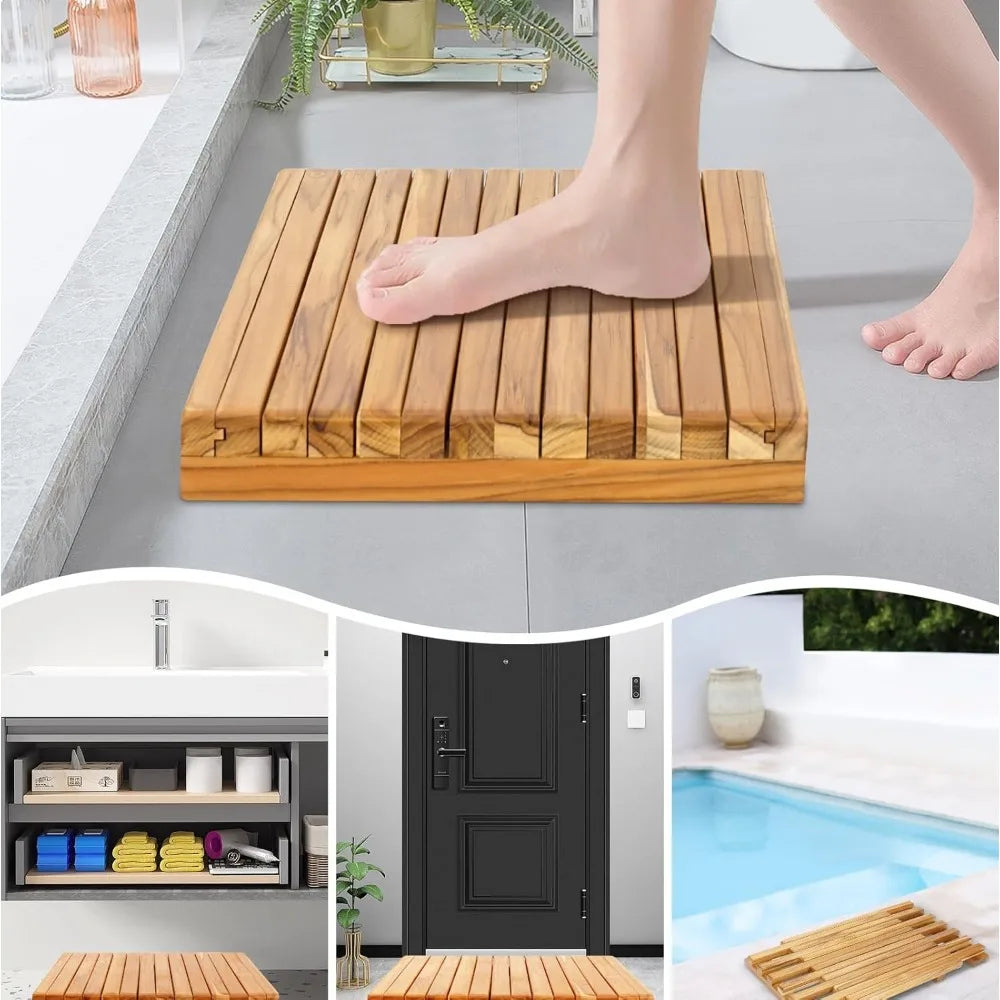 Color Teak Shower Mat DurableWeatherproof AdjustableLength NonSlip BathroomMat SpaSafe Outdoor