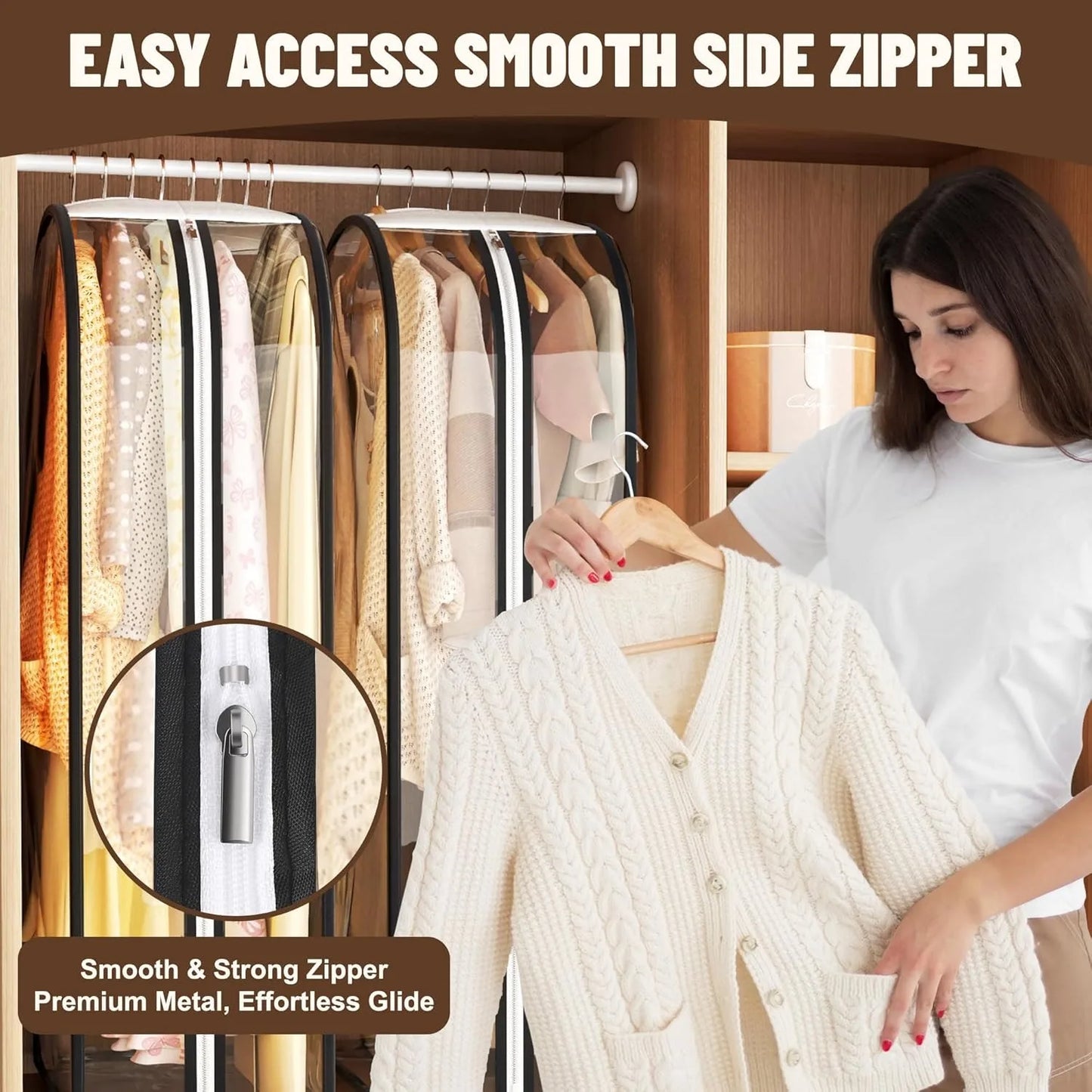 Garment Bags for Hanging Clothes 40” Long,Clear Suit Bags for Closet Storage, Travel Covers with 10"Gussets for Coat Dress Shirt