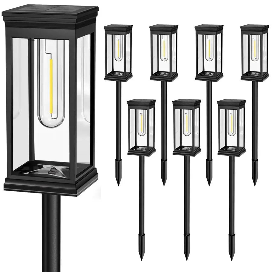 Pathway Lights Outdoor 8 Pack, IP65 Waterproof Warm White LED, Auto On Off, Solar Powered Modern Square Design Landscape Lightin
