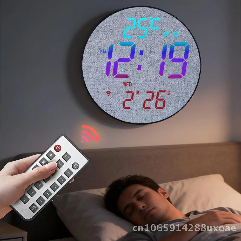Summer Time Digital Wall Clock Bluetooth Smart Light-Sensing Snooze Alarm with Automatic Time Setting LED Display Thermometer