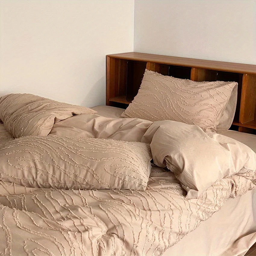 3PCS 3D Flower Cutting Duvet Cover Double Pillow Case Set Comfortable Quilt Cover Bedding Set Queen/King Single Couple Bed